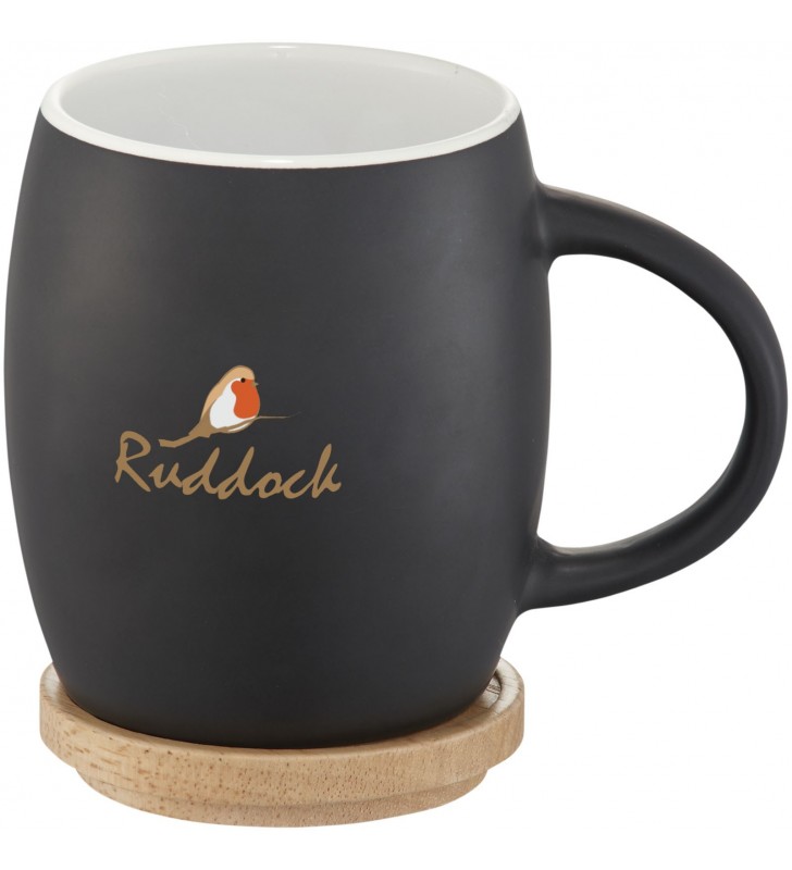 Tazza in ceramica Heart con coperchio in legno da 400 ml