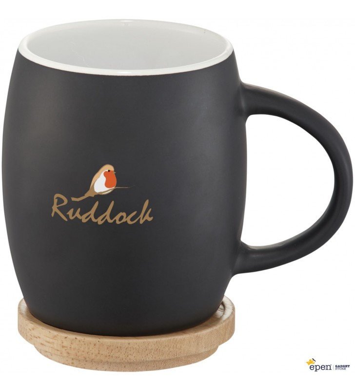 Taza de ceramica de 400 ml con base de madera...