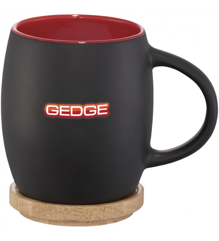 Tazza in ceramica Heart con coperchio in legno da 400 ml