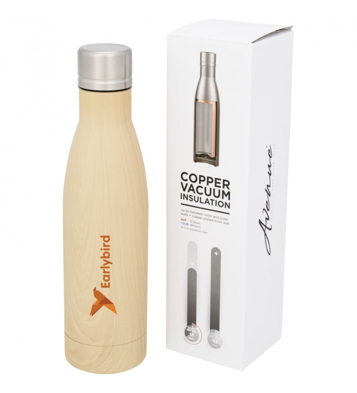 Bouteille Vasa imitation bois avec isolation par le vide et couche de cuivre 500ml