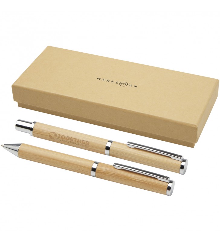 Apolys bamboo ballpoint and rollerball pen gift set