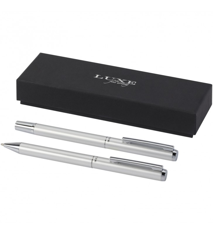 Set de regalo de boligrafo y rollerball de aluminio reciclado Lucetto (tinta negra)