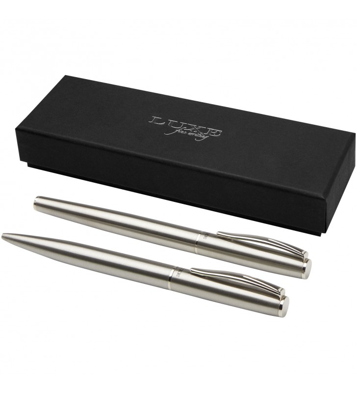 Didimis recycled stainless steel ballpoint and rollerball pen set (black ink)